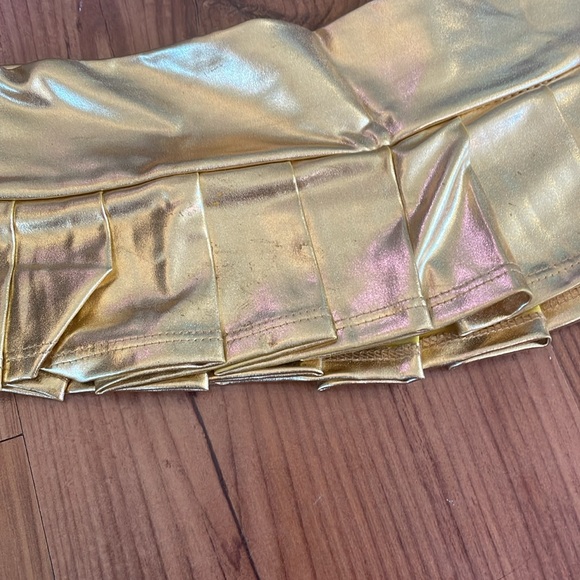 Gold Pleated Micro Mini Skirt Small - Picture 5 of 7
